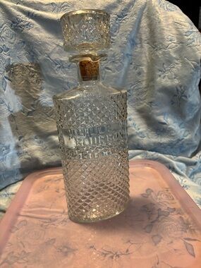Clear Diamond-Cut Glass Bourbon Decanter with Stopper by Anchor Hocking